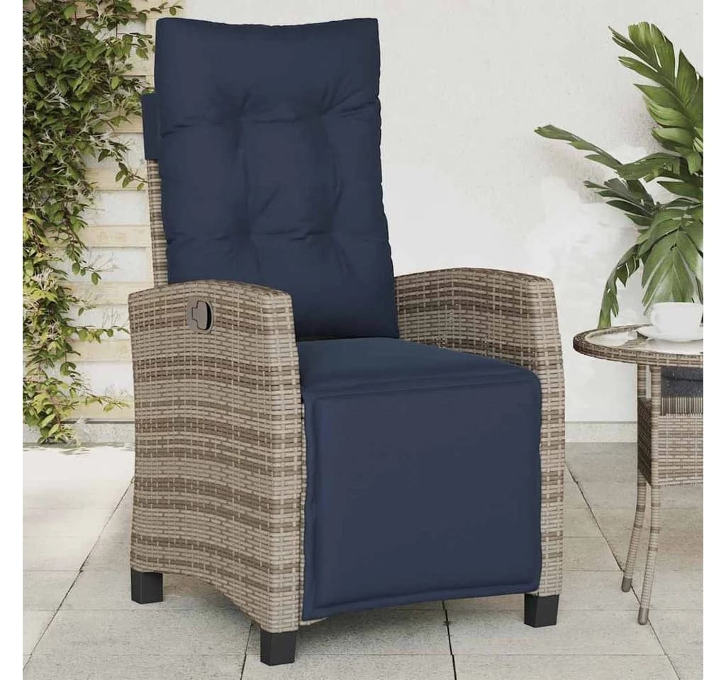 vidaXL Gartenstuhl Grau Poly Rattan mit verstellbarer Rückenlehne