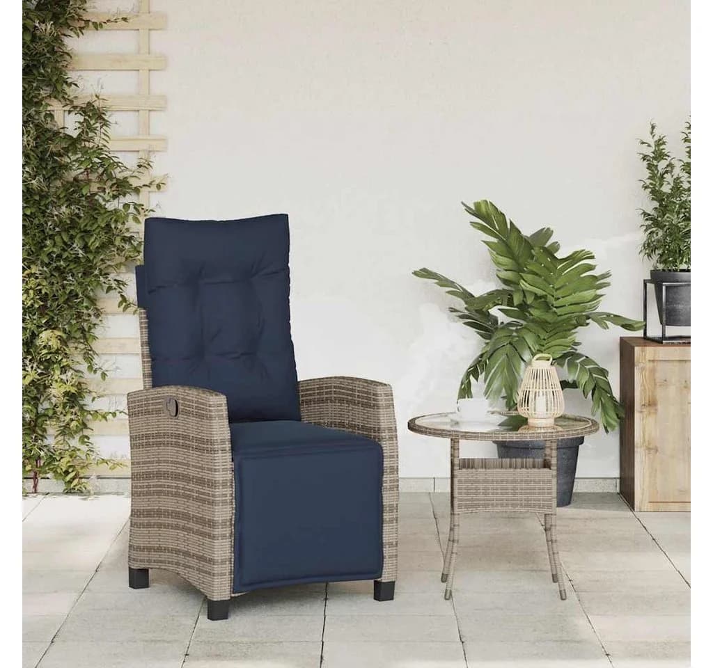 vidaXL Gartenstuhl Grau Poly Rattan mit verstellbarer Rückenlehne - Bild 3