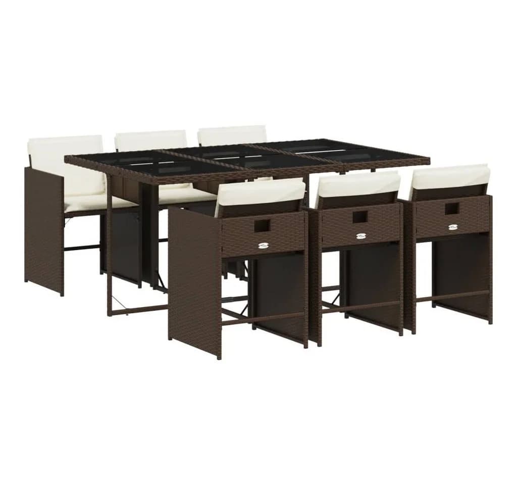 vidaXL Garten-Essgruppe 7-tlg. Braun Poly Rattan mit Kissen - Bild 2