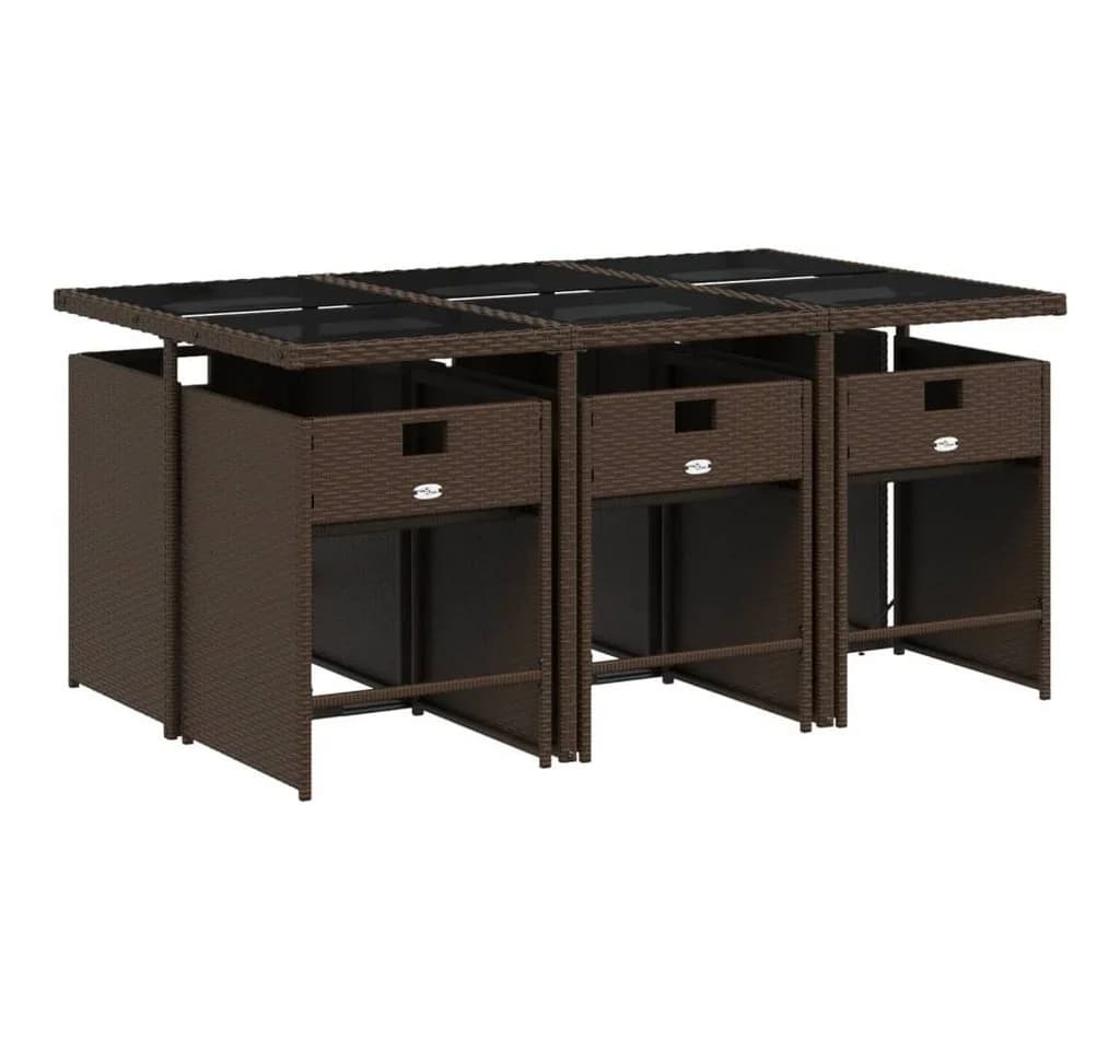 vidaXL Garten-Essgruppe 7-tlg. Braun Poly Rattan mit Kissen - Bild 3