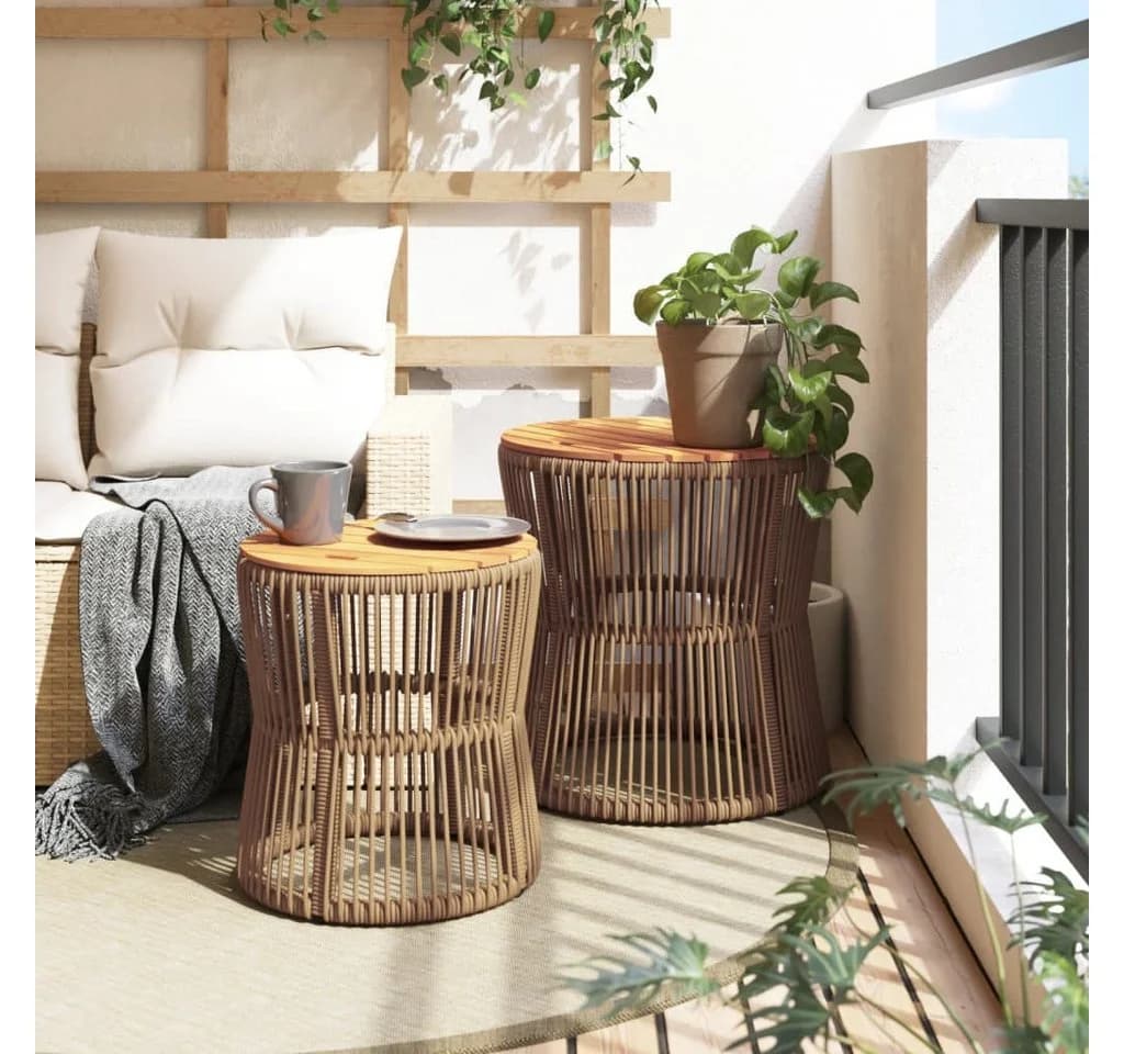 vidaXL Gartentisch-Set 2-tlg. Beige Poly Rattan mit Holzplatte - Bild 3