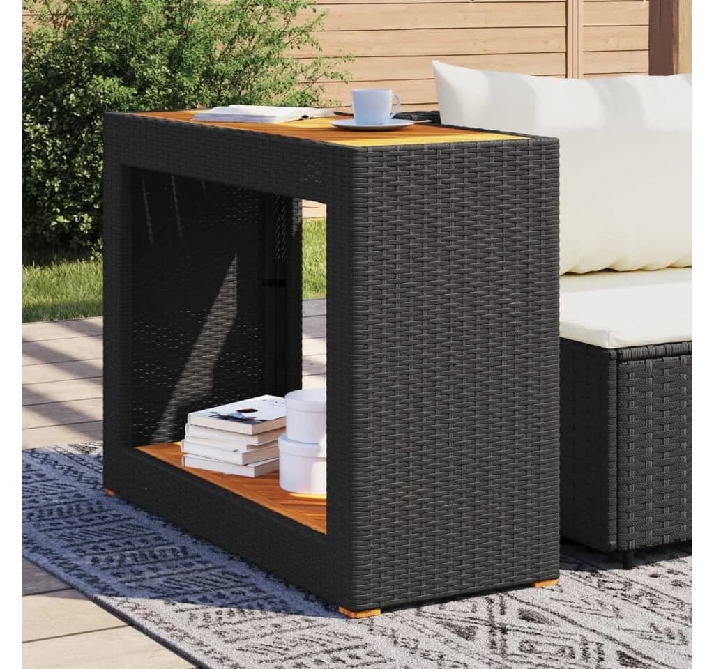 vidaXL Gartentisch Schwarz Poly Rattan mit Holzplatte - Bild 3