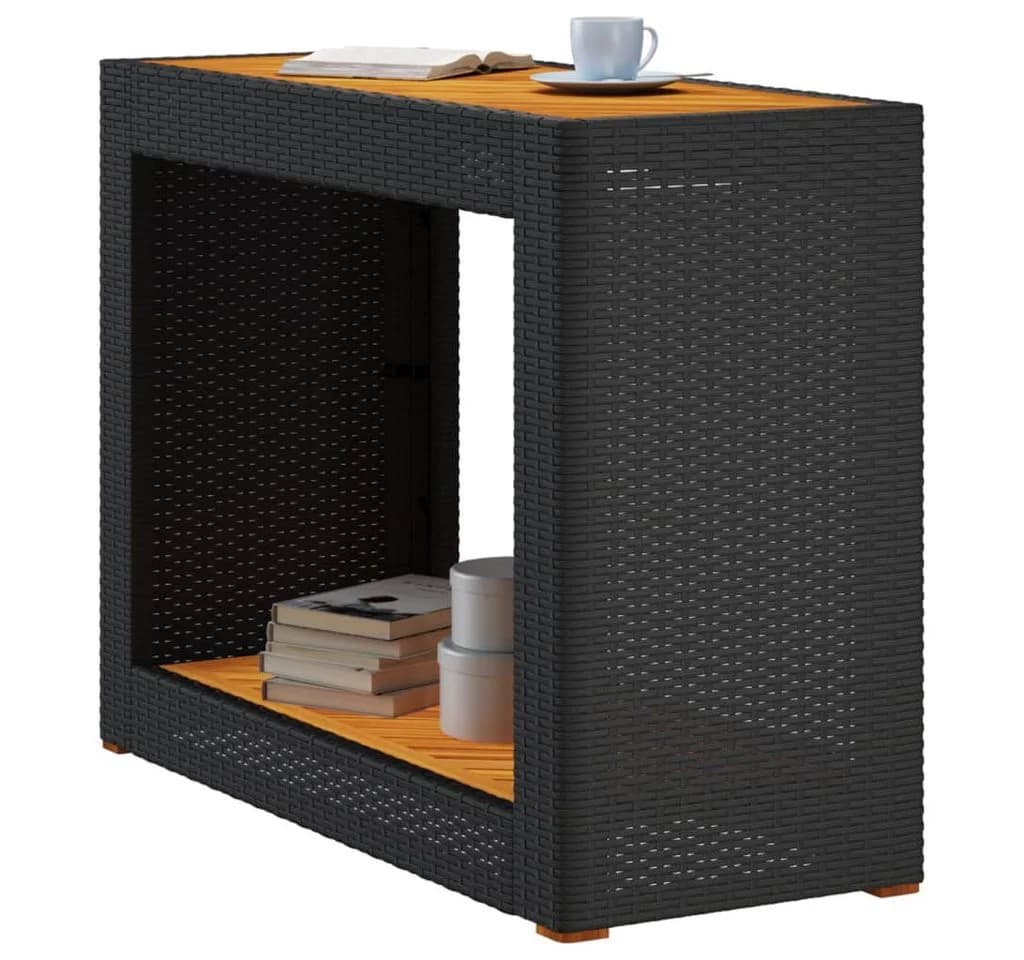 vidaXL Gartentisch Schwarz Poly Rattan mit Holzplatte - Bild 4