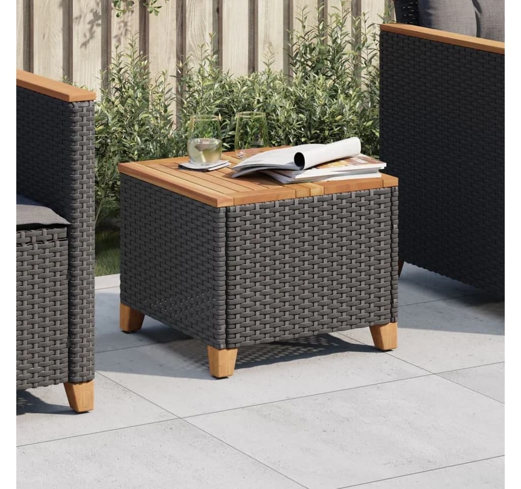 vidaXL Gartentisch Schwarz Poly Rattan Holz
