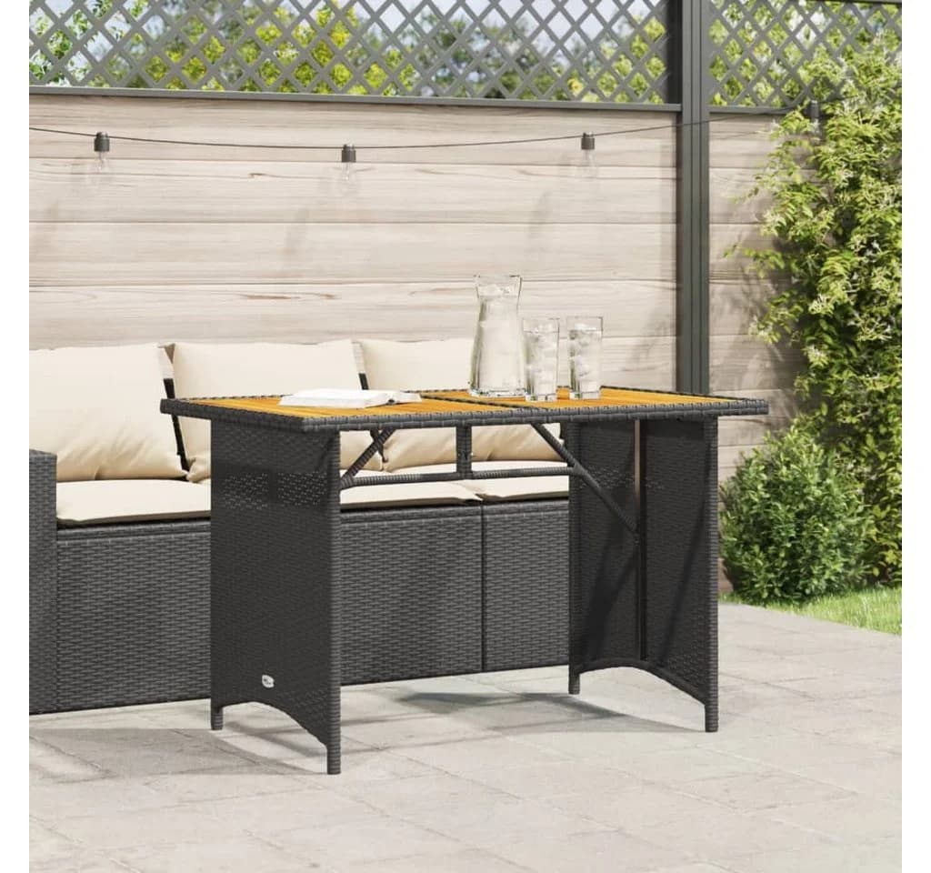 vidaXL Gartentisch Schwarz Poly Rattan mit Holzplatte - Bild 3