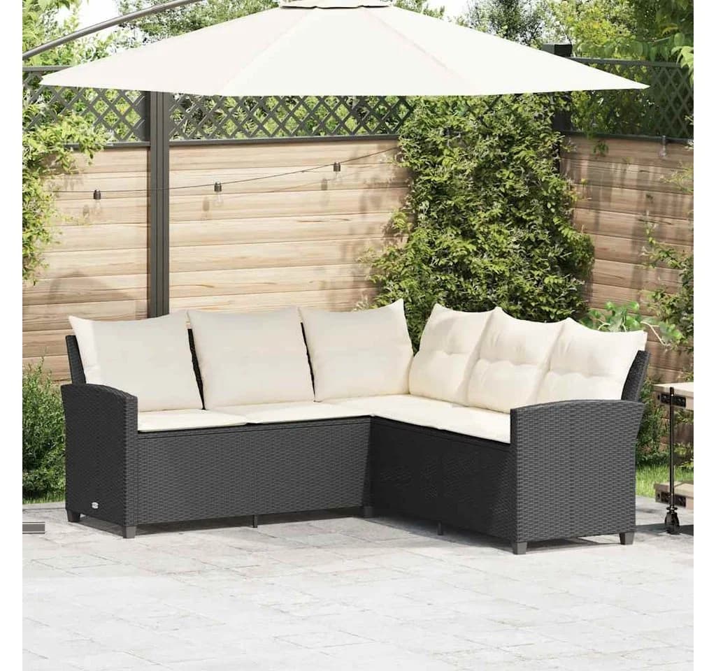 vidaXL Gartenlounge-Set L-förmiges Sofa Schwarz PE-Rattan mit Kissen