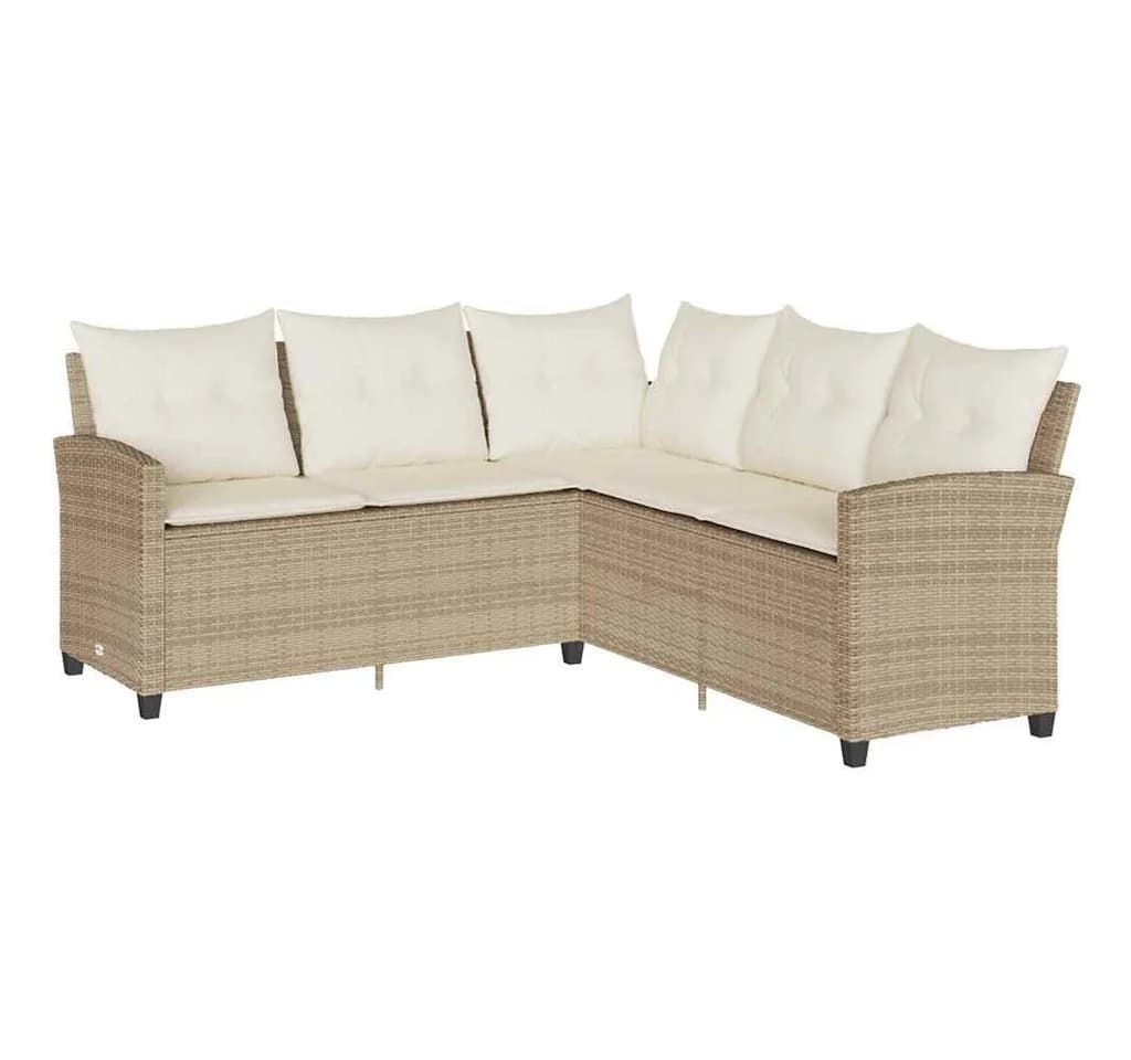 vidaXL Gartenlounge-Set L-förmiges Couchsofa Beige Polyrattan mit Kissen - Bild 2