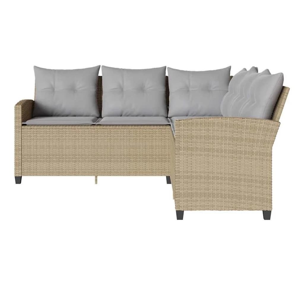 vidaXL Gartenlounge-Set L-förmig Beige/Grau Poly Rattan mit Kissen - Bild 3