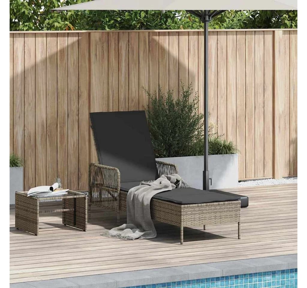 vidaXL Gartenliege Poly-Rattan Grau Verstellbare Rückenlehne