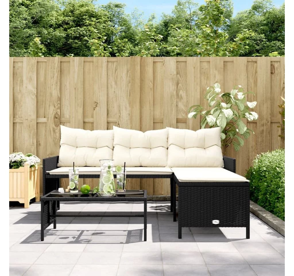 vidaXL Gartensofa L-Form Schwarz mit Tisch und Kissen - Bild 3