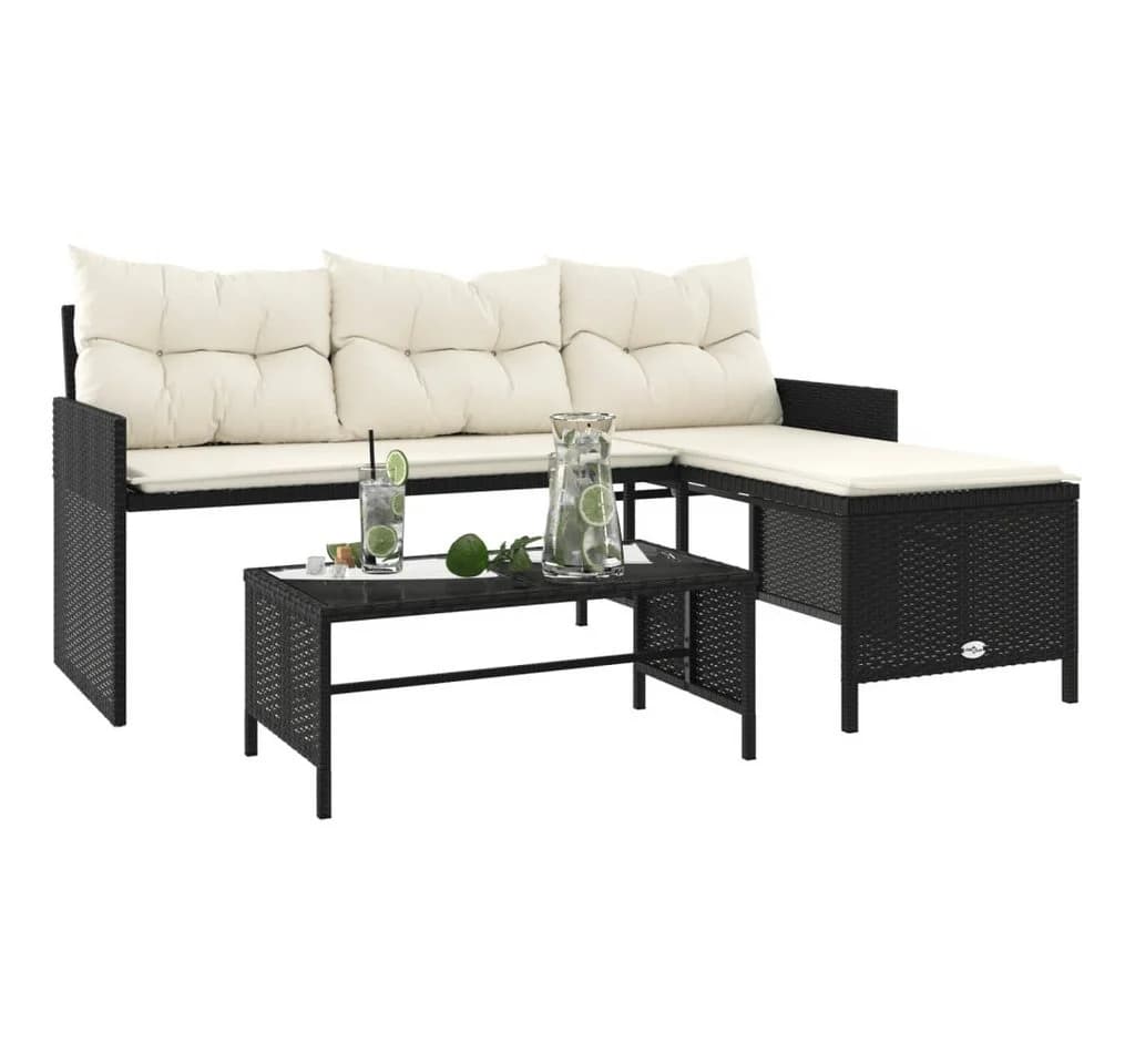 vidaXL Gartensofa L-Form Schwarz mit Tisch und Kissen - Bild 4