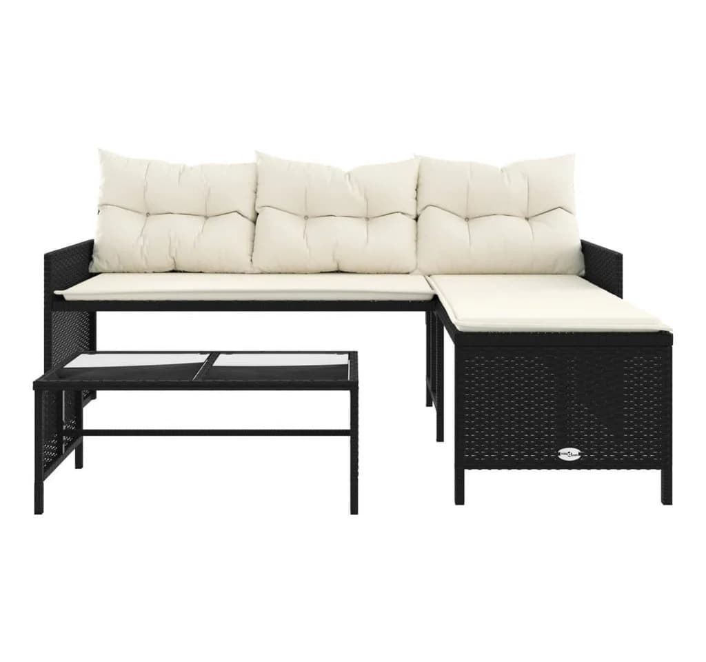 vidaXL Gartensofa L-Form Schwarz mit Tisch und Kissen - Bild 5