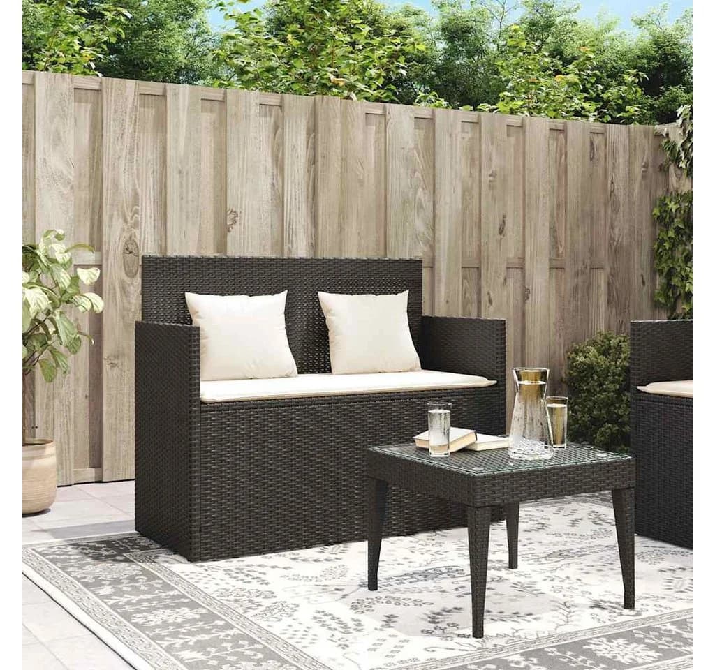 vidaXL Gartenbank mit Kissen Schwarz Poly Rattan - Bild 3