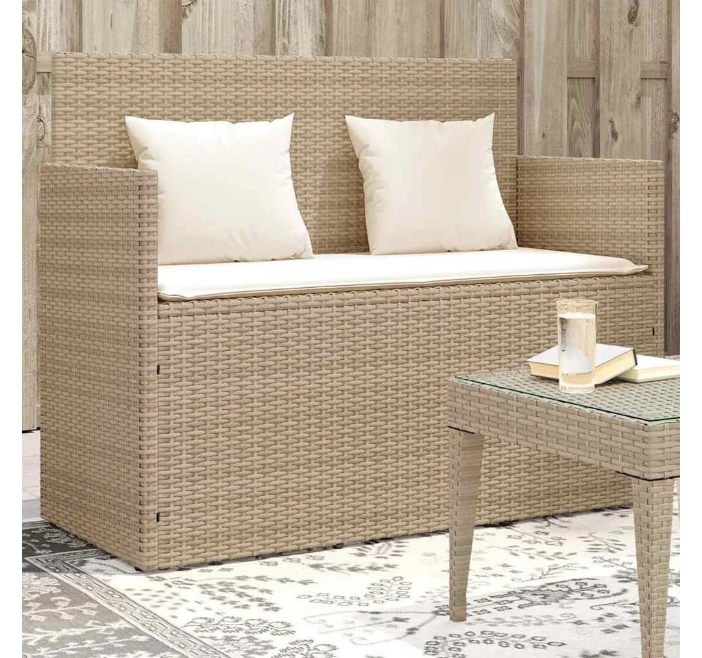 vidaXL Gartenbank mit Kissen Beige Poly Rattan