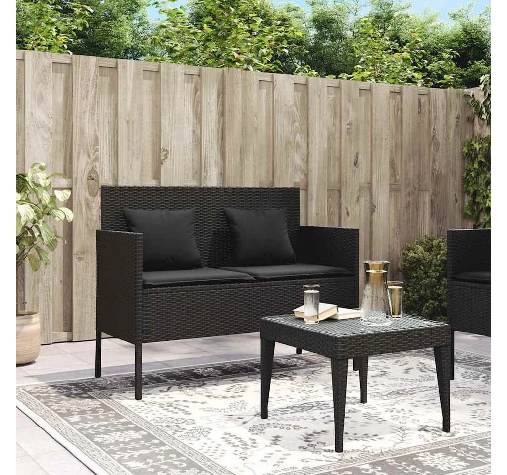 vidaXL Gartenbank mit Stauraum und Kissen Schwarz PE-Rattan - Bild 3