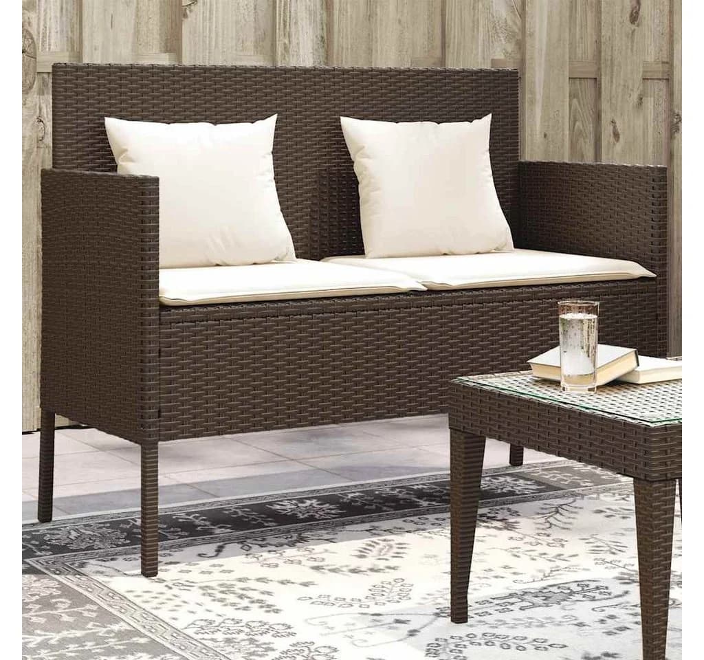 vidaXL Gartenbank mit Stauraum und Kissen Braun Poly Rattan