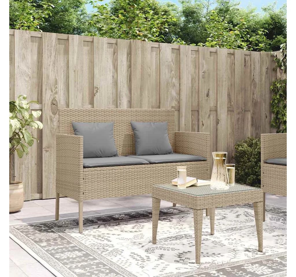 vidaXL Gartenbank mit Stauraum und Kissen Beige Poly Rattan - Bild 3
