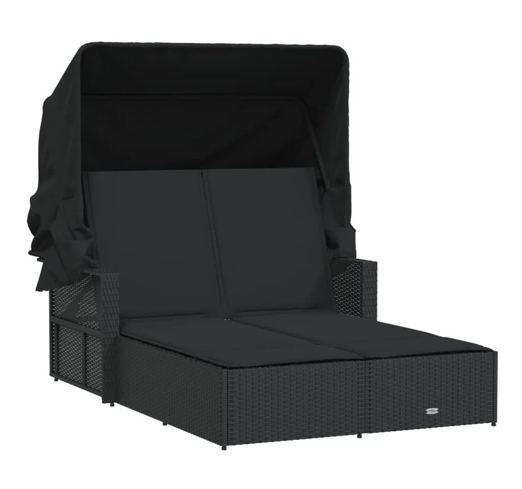 vidaXL Doppel-Sonnenliege Schwarz Poly Rattan mit Dach - Bild 2
