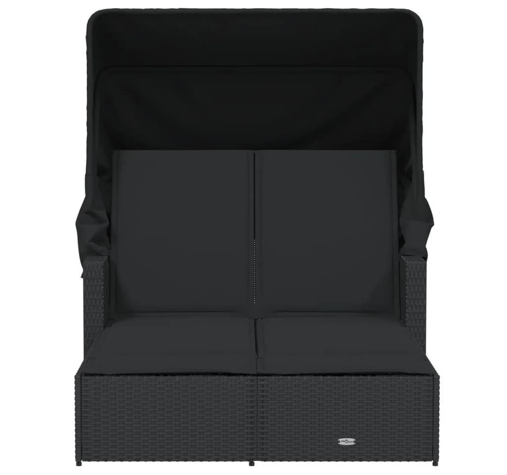 vidaXL Doppel-Sonnenliege Schwarz Poly Rattan mit Dach - Bild 4