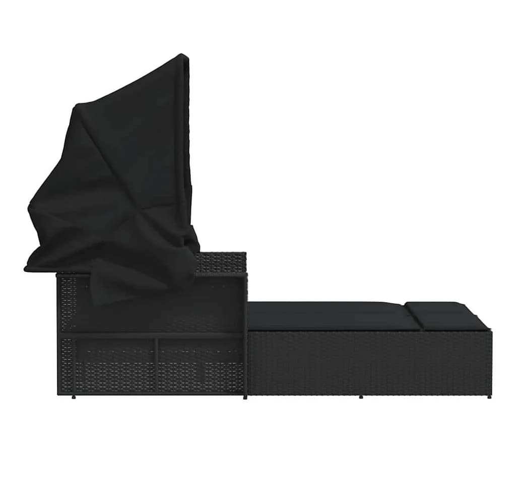 vidaXL Doppel-Sonnenliege Schwarz Poly Rattan mit Dach - Bild 5