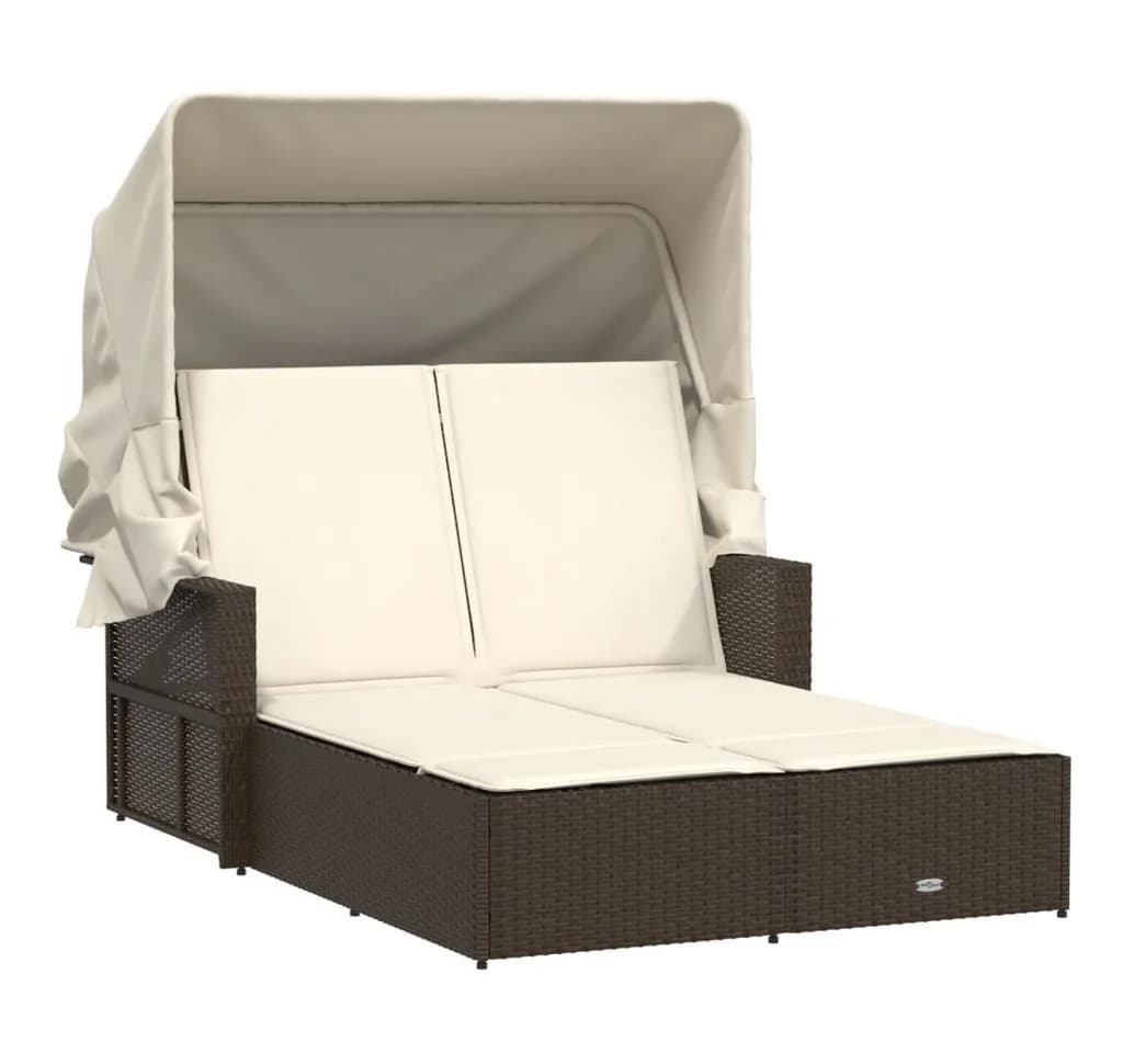 vidaXL Doppel-Sonnenliege Braun Poly Rattan mit Dach - Bild 2