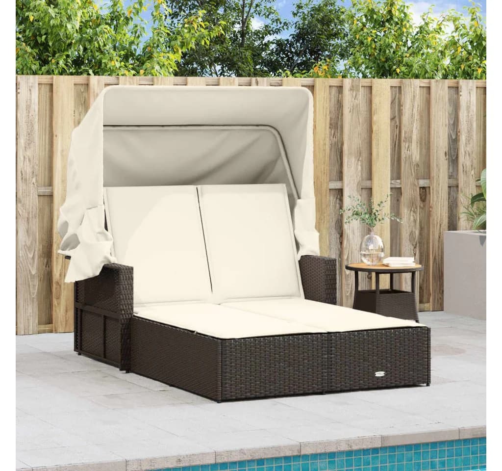 vidaXL Doppel-Sonnenliege Braun Poly Rattan mit Dach - Bild 3