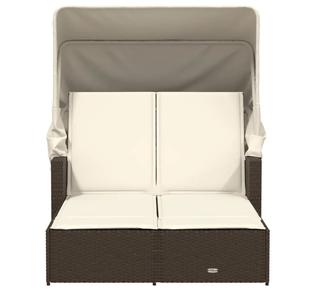 vidaXL Doppel-Sonnenliege Braun Poly Rattan mit Dach - Bild 4