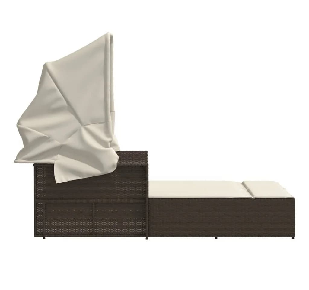 vidaXL Doppel-Sonnenliege Braun Poly Rattan mit Dach - Bild 5