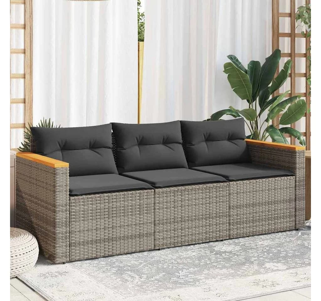 vidaXL Loungesofa 3-Sitzer Grau Poly Rattan