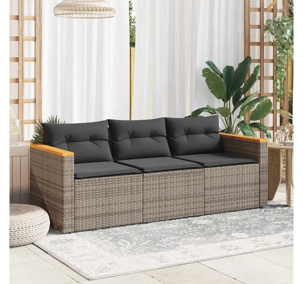 vidaXL Loungesofa 3-Sitzer Grau Poly Rattan - Bild 3