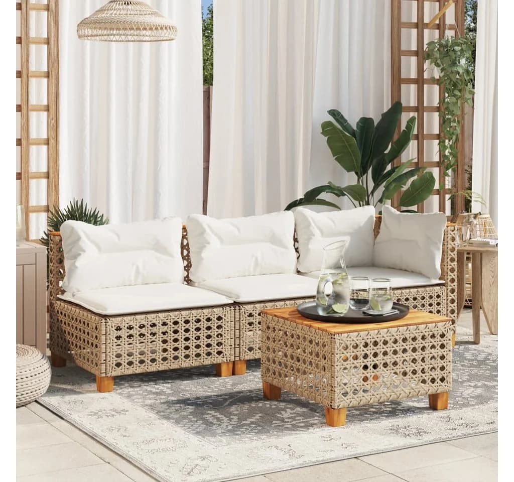 vidaXL Gartensofa Beige Poly Rattan mit Kissen - Bild 3