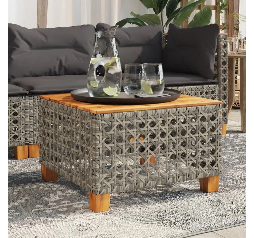 vidaXL Gartentisch Grau Poly Rattan Holz