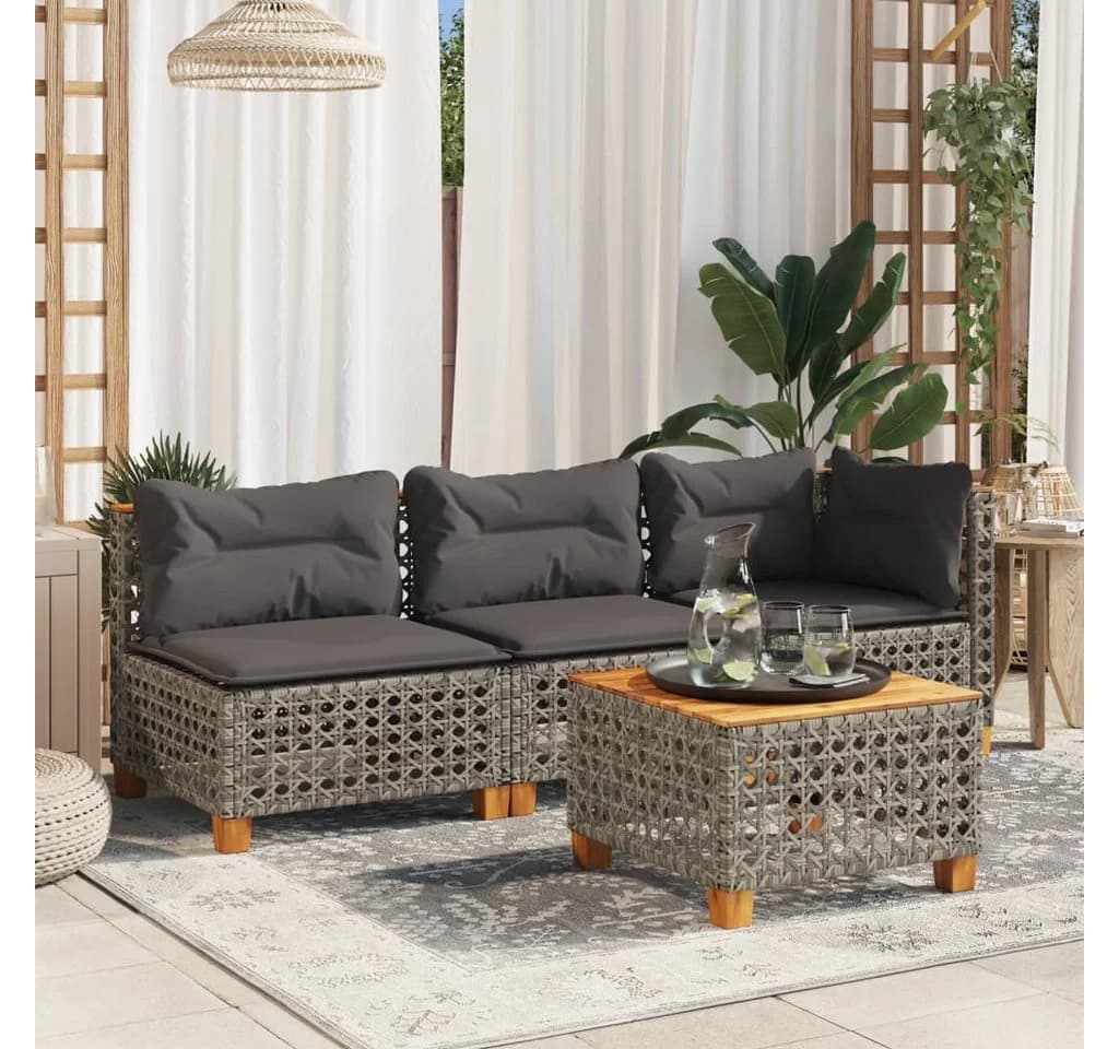 vidaXL Gartentisch Grau Poly Rattan Holz - Bild 3