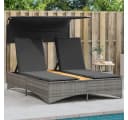 vidaXL Doppel-Sonnenliege Grau Poly Rattan mit Dach Bild 1
