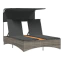 vidaXL Doppel-Sonnenliege Grau Poly Rattan mit Dach Bild 2