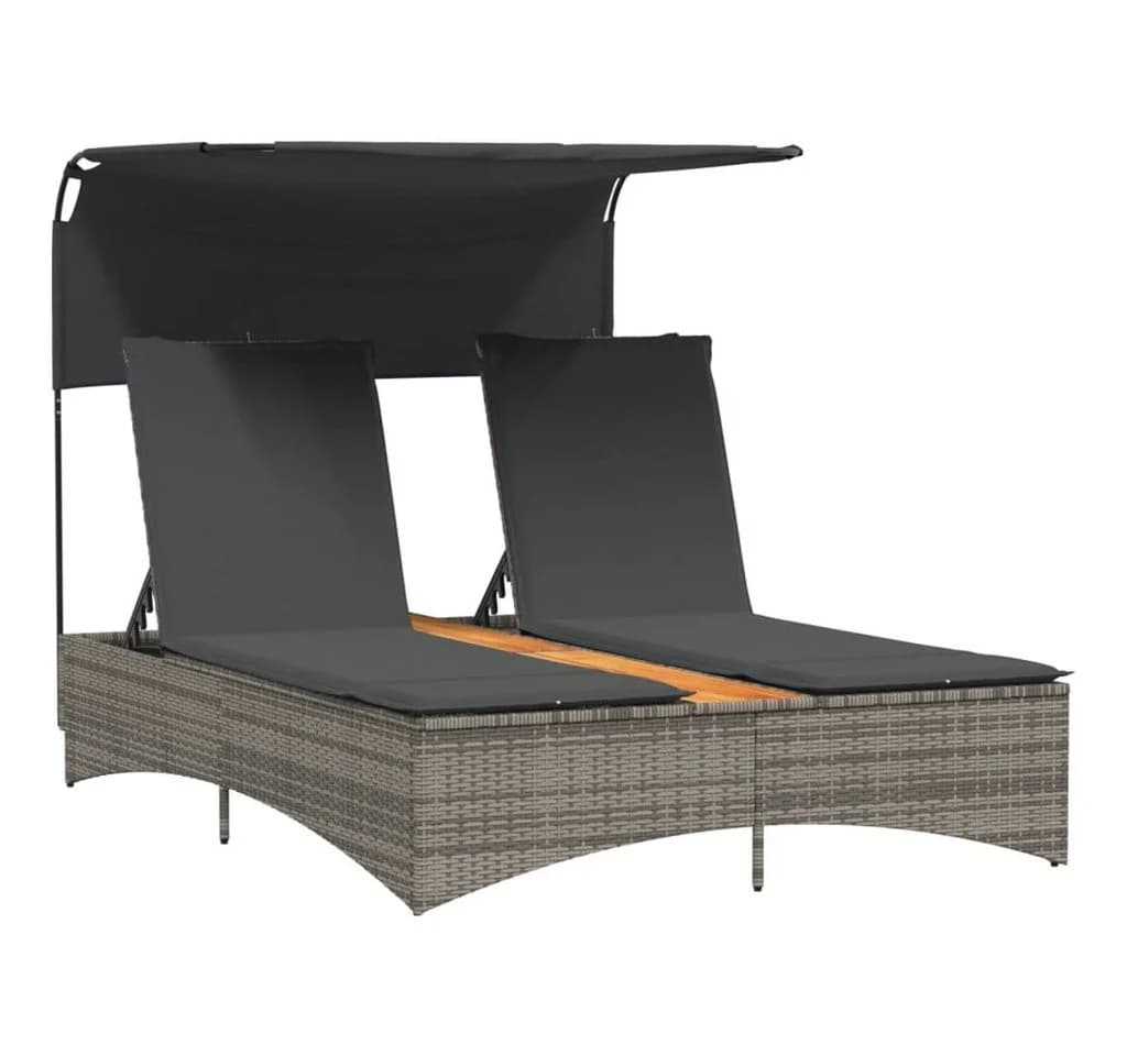 vidaXL Doppel-Sonnenliege Grau Poly Rattan mit Dach - Bild 2