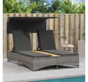 vidaXL Doppel-Sonnenliege Grau Poly Rattan mit Dach Bild 3