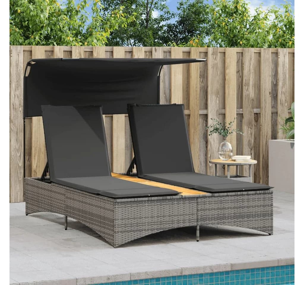 vidaXL Doppel-Sonnenliege Grau Poly Rattan mit Dach - Bild 3