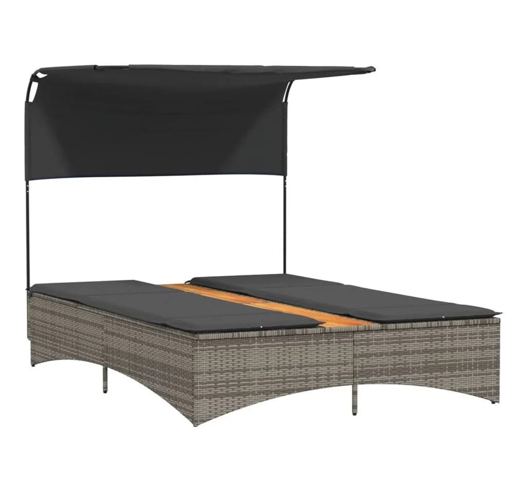 vidaXL Doppel-Sonnenliege Grau Poly Rattan mit Dach - Bild 4