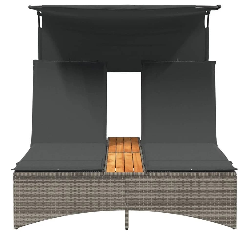 vidaXL Doppel-Sonnenliege Grau Poly Rattan mit Dach - Bild 5