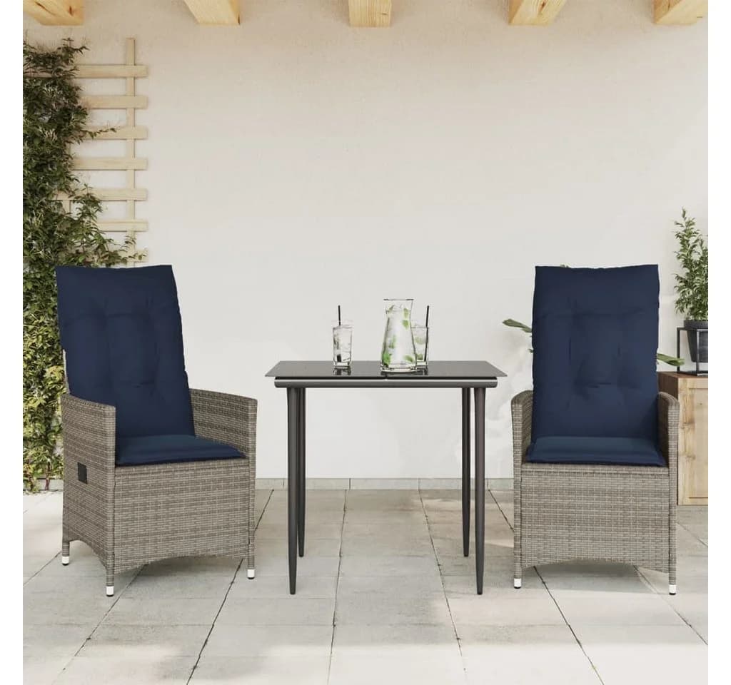 vidaXL Gartenstuhl Verstellbar 2 Stk. Grau Poly Rattan