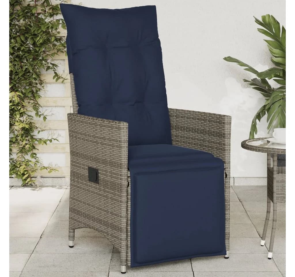 vidaXL Gartenstuhl Verstellbar Grau Poly Rattan mit Kissen