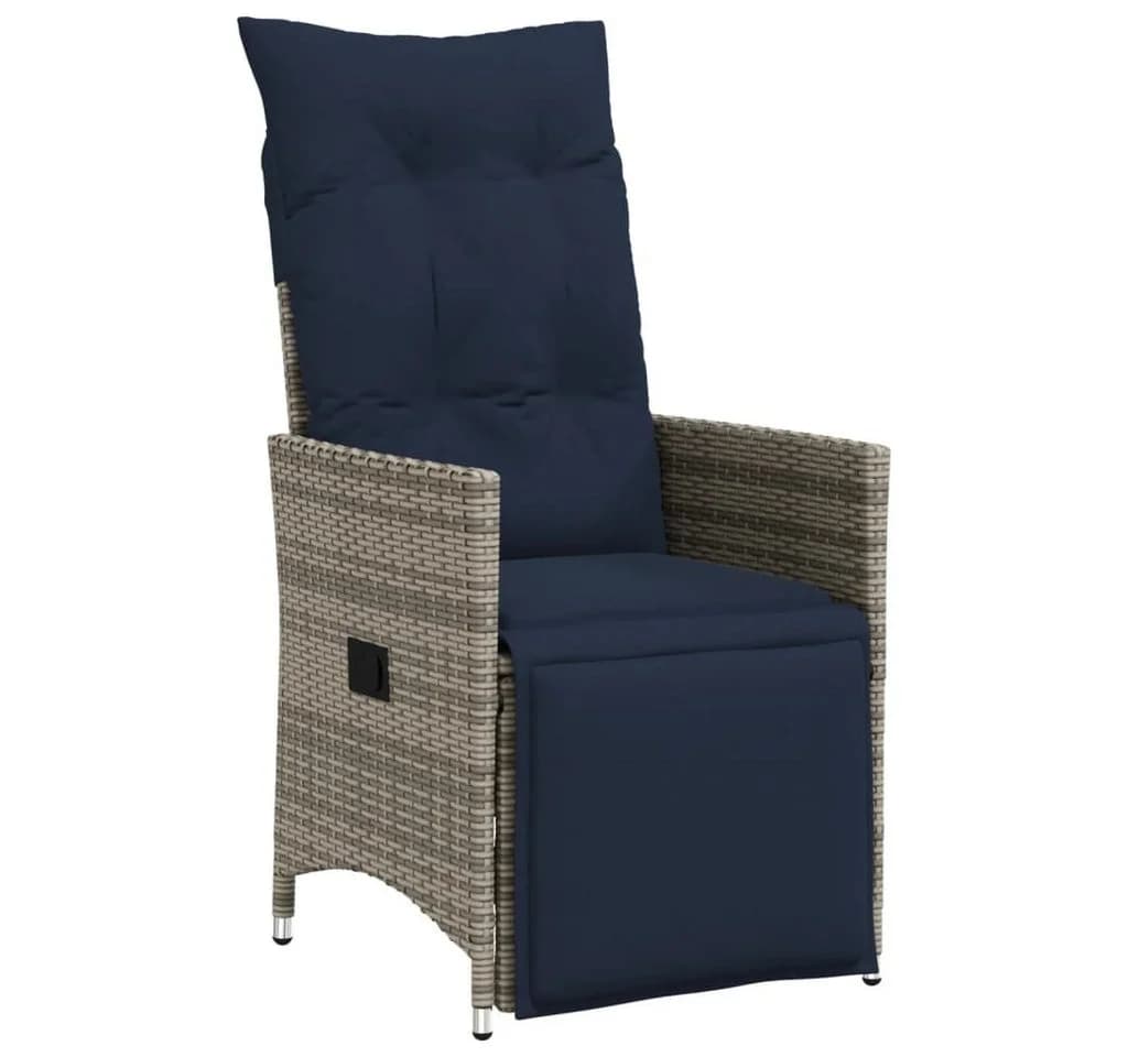 vidaXL Gartenstuhl Verstellbar Grau Poly Rattan mit Kissen - Bild 2