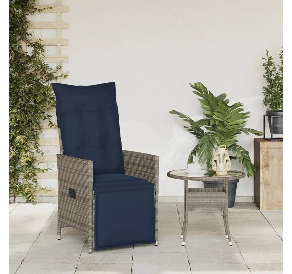 vidaXL Gartenstuhl Verstellbar Grau Poly Rattan mit Kissen - Bild 3