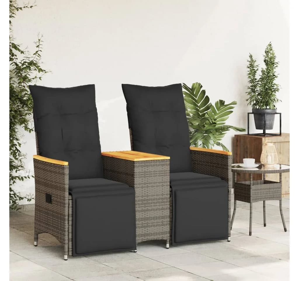 vidaXL Loungesofa 2-Sitzer Grau Poly Rattan mit Tisch - Bild 3