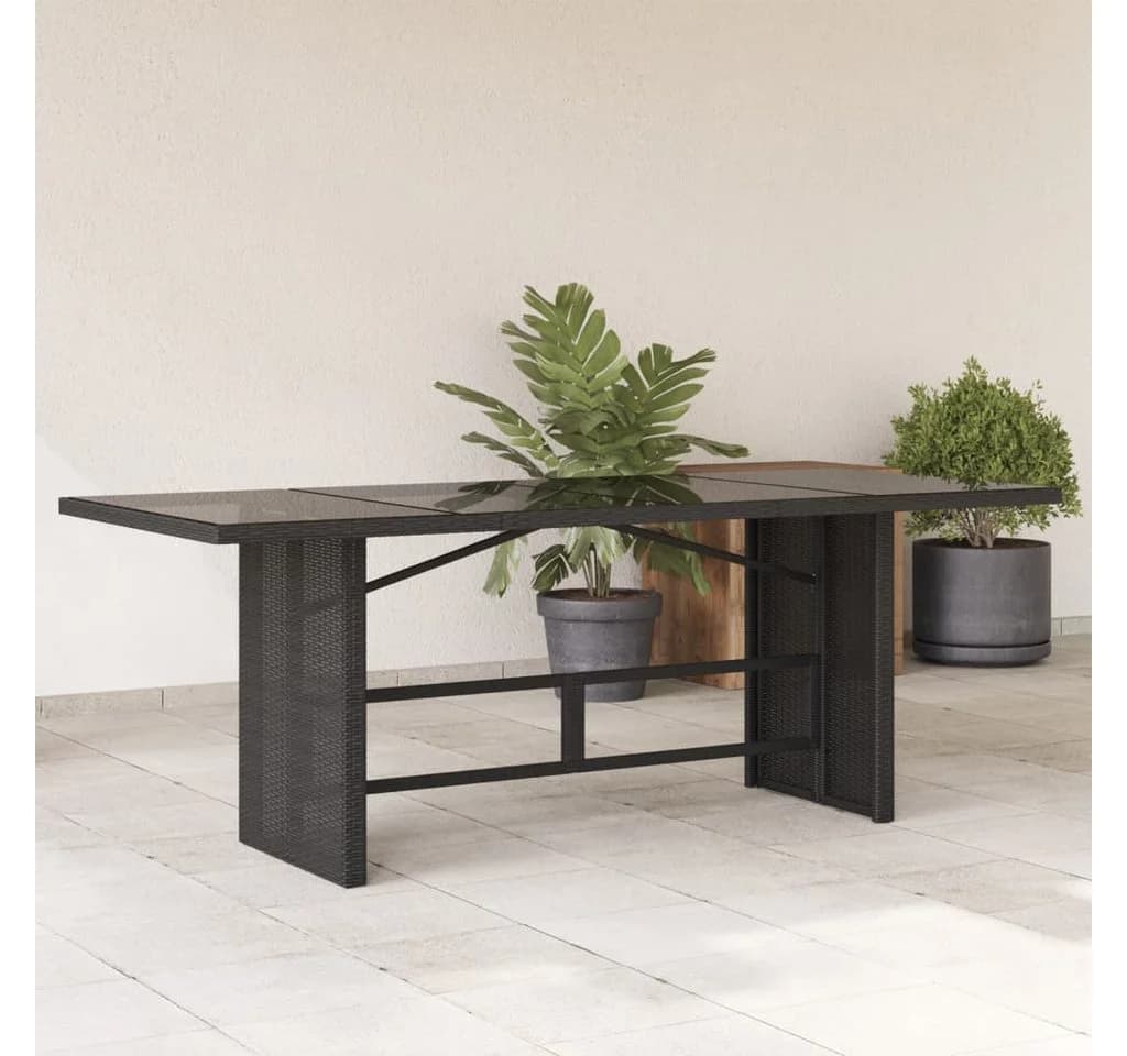 vidaXL Gartentisch mit Glasplatte Schwarz Poly Rattan
