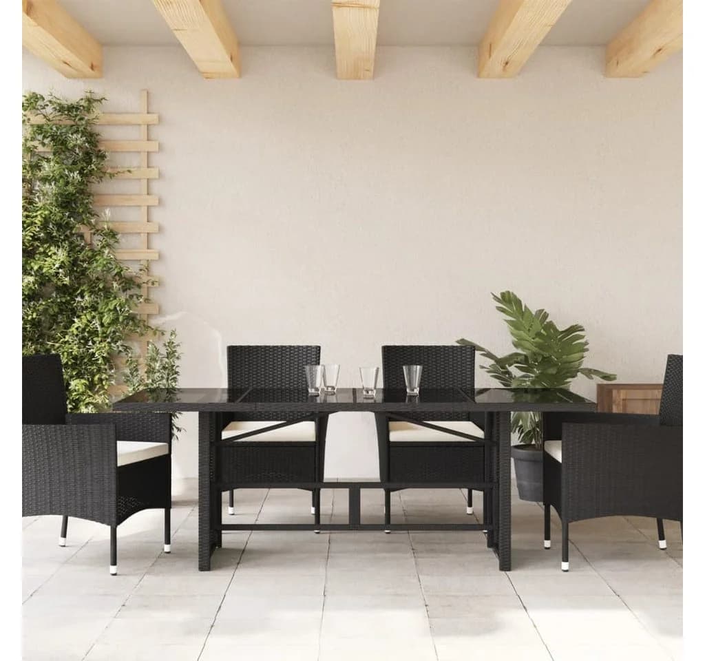 vidaXL Gartentisch mit Glasplatte Schwarz Poly Rattan - Bild 3