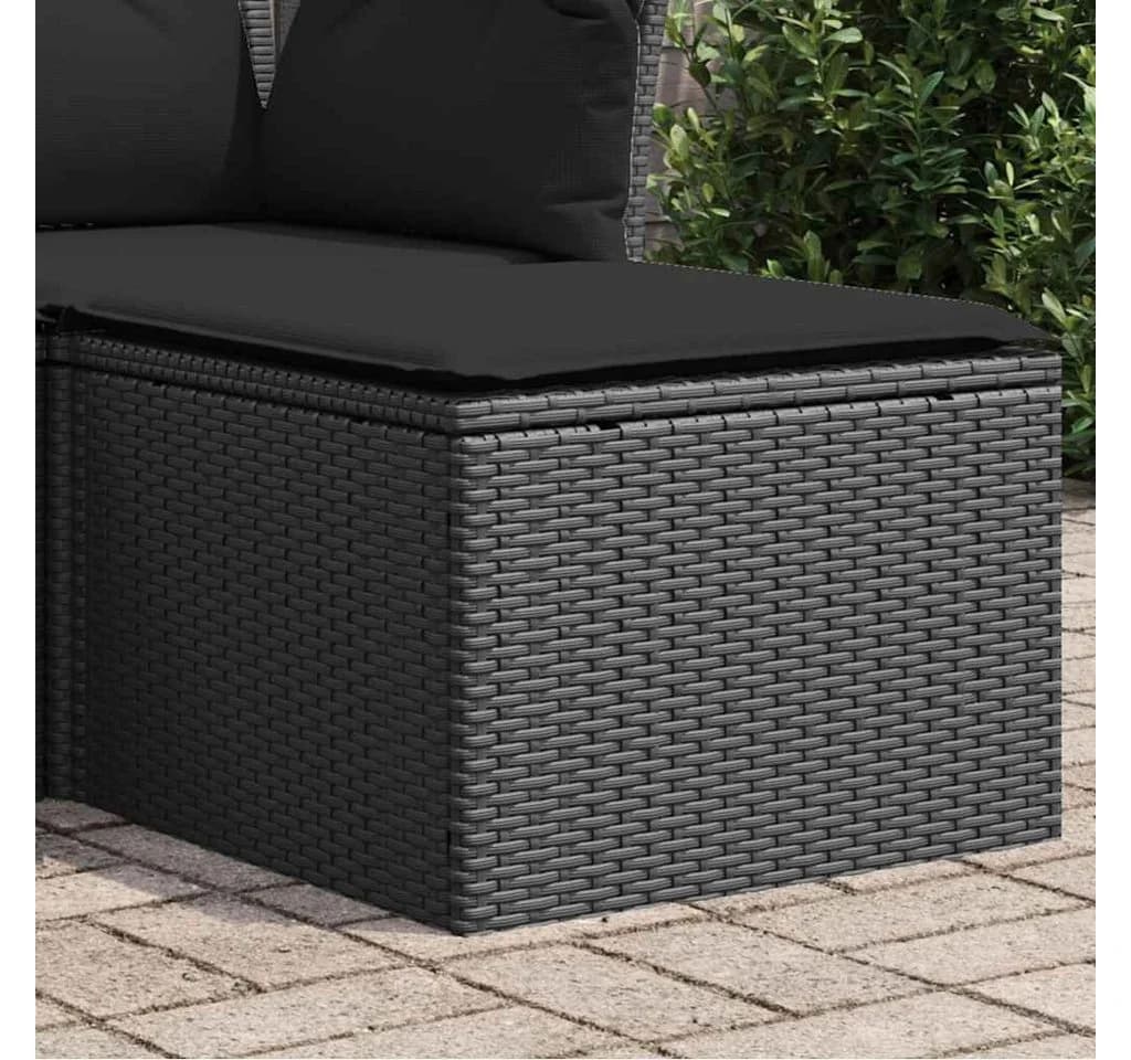 vidaXL Gartenhocker Schwarz mit Kissen Poly Rattan