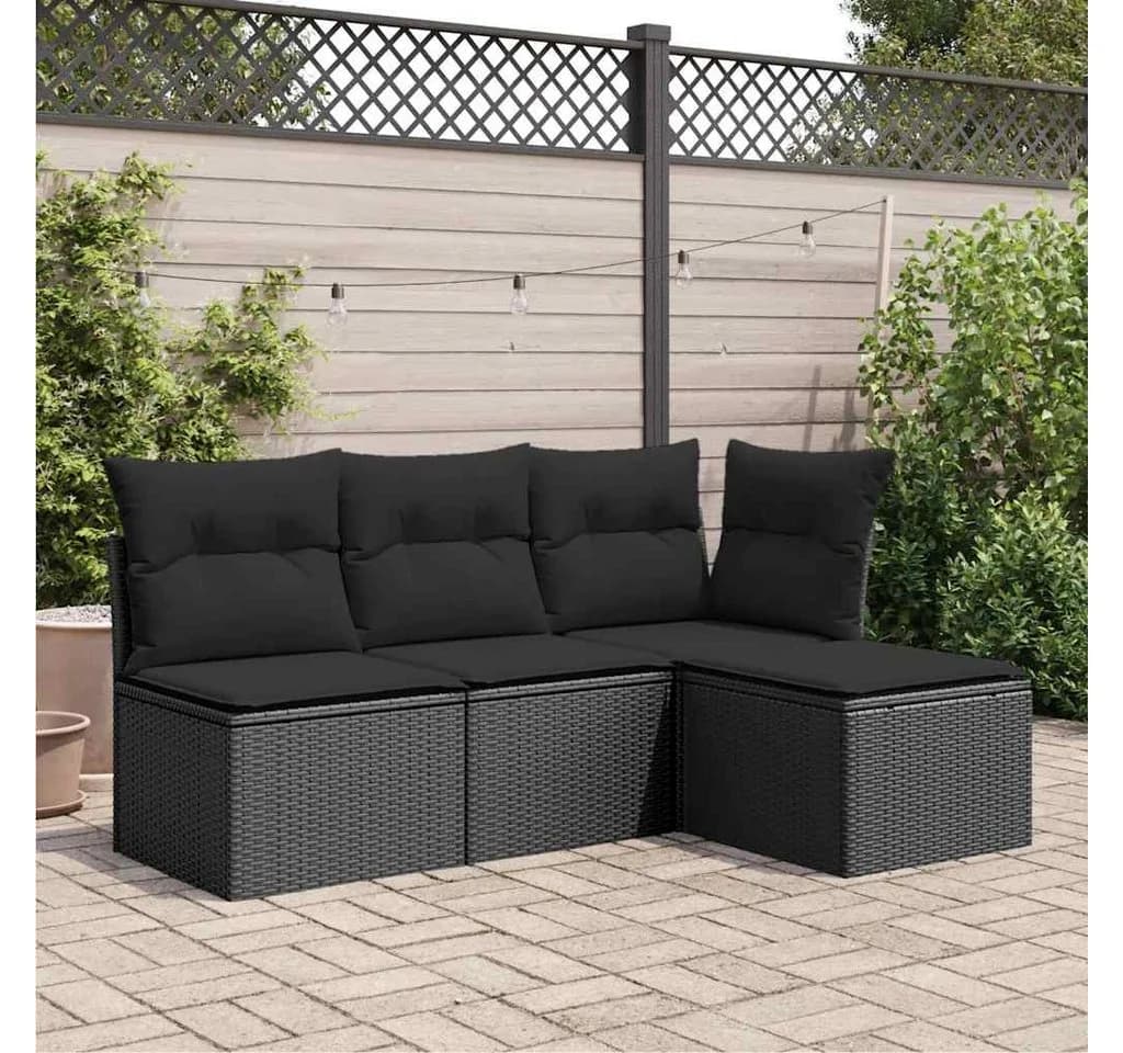 vidaXL Gartenhocker Schwarz mit Kissen Poly Rattan - Bild 3