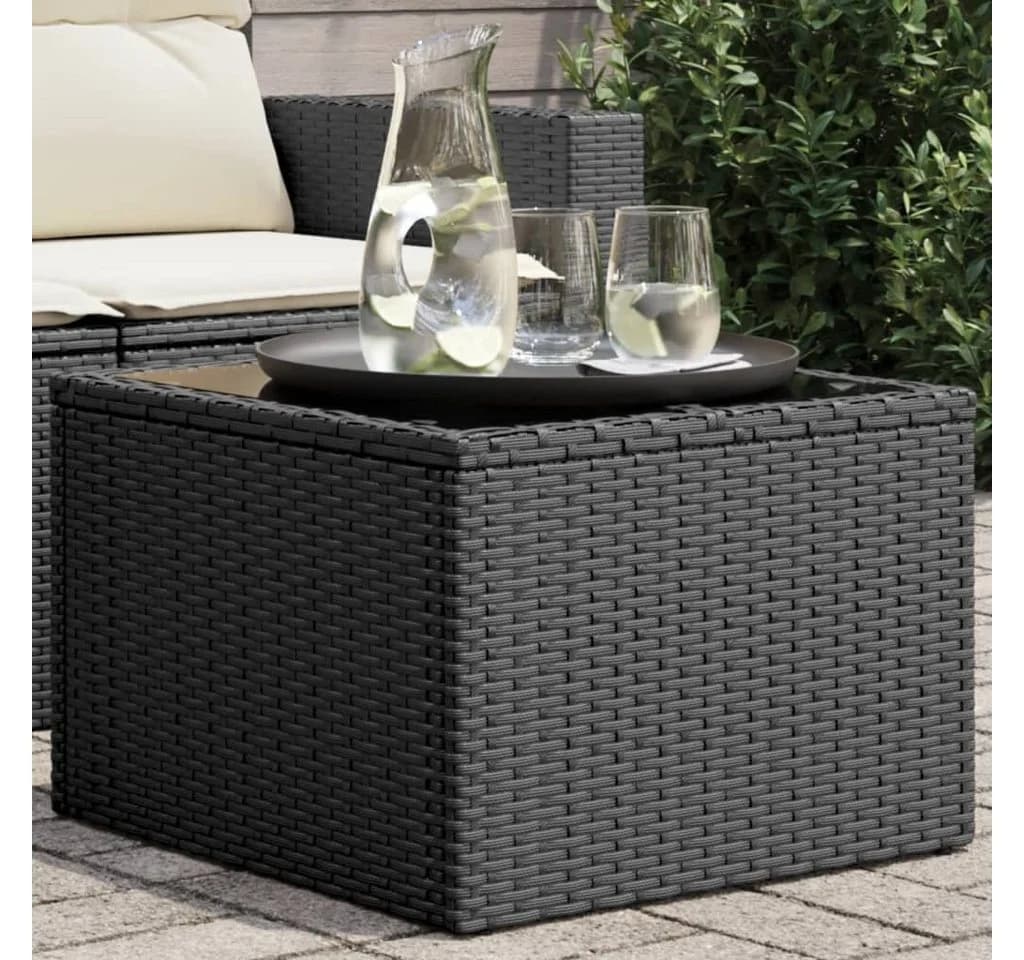 vidaXL Gartentisch mit Glasplatte Schwarz 55 x 55 x 37 cm Poly Rattan